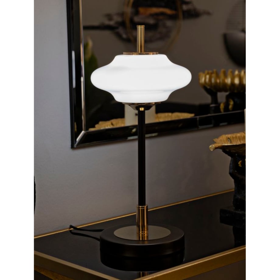 Lampa stołowa Vintage, kolor złoty, czarny i biały, żelazo i szkło, 22 x 22 x 46 cm, 1 x E14, do salonu i sypialni, Mauro Ferretti