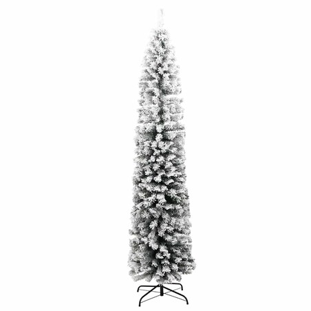 vidaXL Smukła, sztuczna choinka, zielona, ośnieżona, 210 cm, PVC