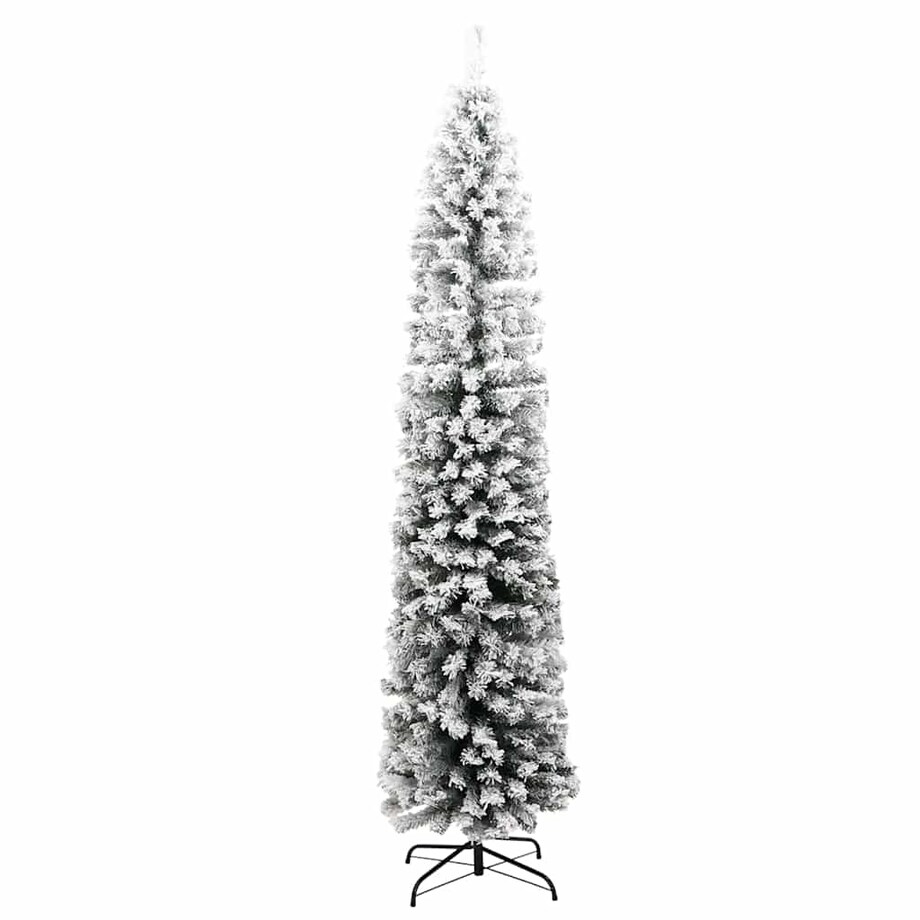 vidaXL Smukła, sztuczna choinka, zielona, ośnieżona, 210 cm, PVC