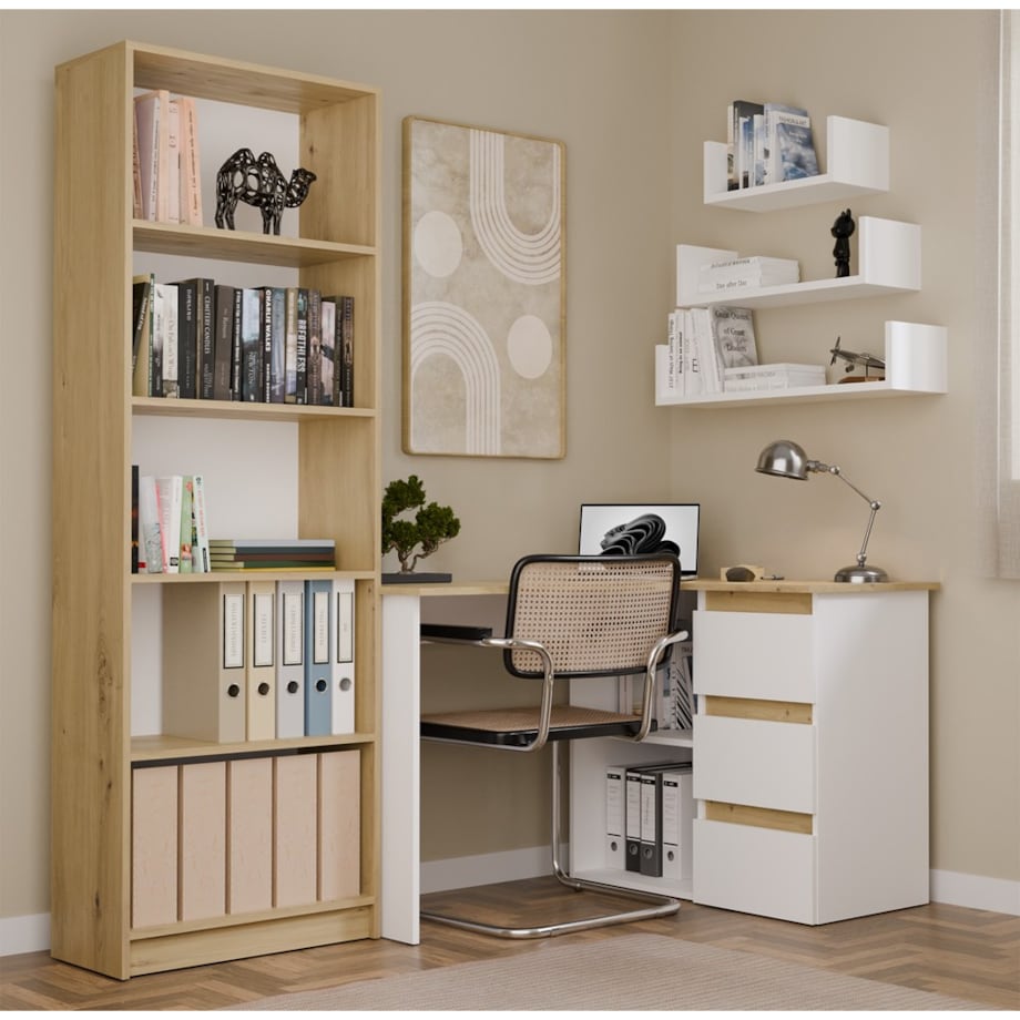 Biurko narożne Nicea prawe Artisan/Biel 120x48,5x75 1 szt.