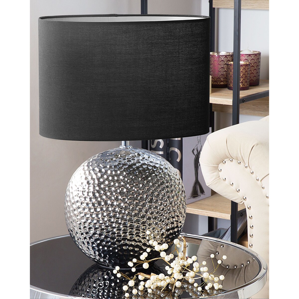 Lampka nocna ceramiczna srebrna NASVA