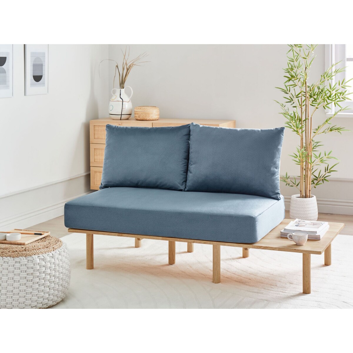 Sofa 2-osobowa ze stolikiem niebieska SALO