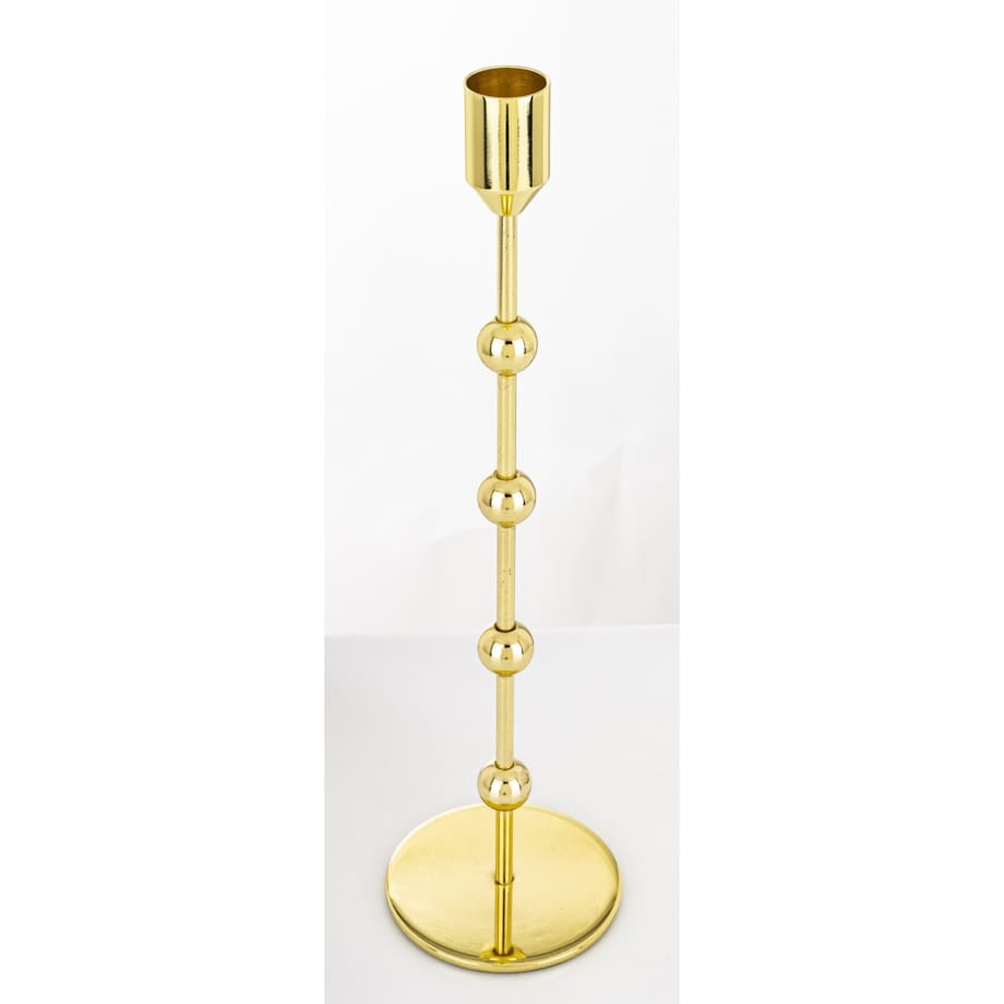 Świecznik metalowy złoty 29x8 x8 cm SOTILLE z 4 kulkami
