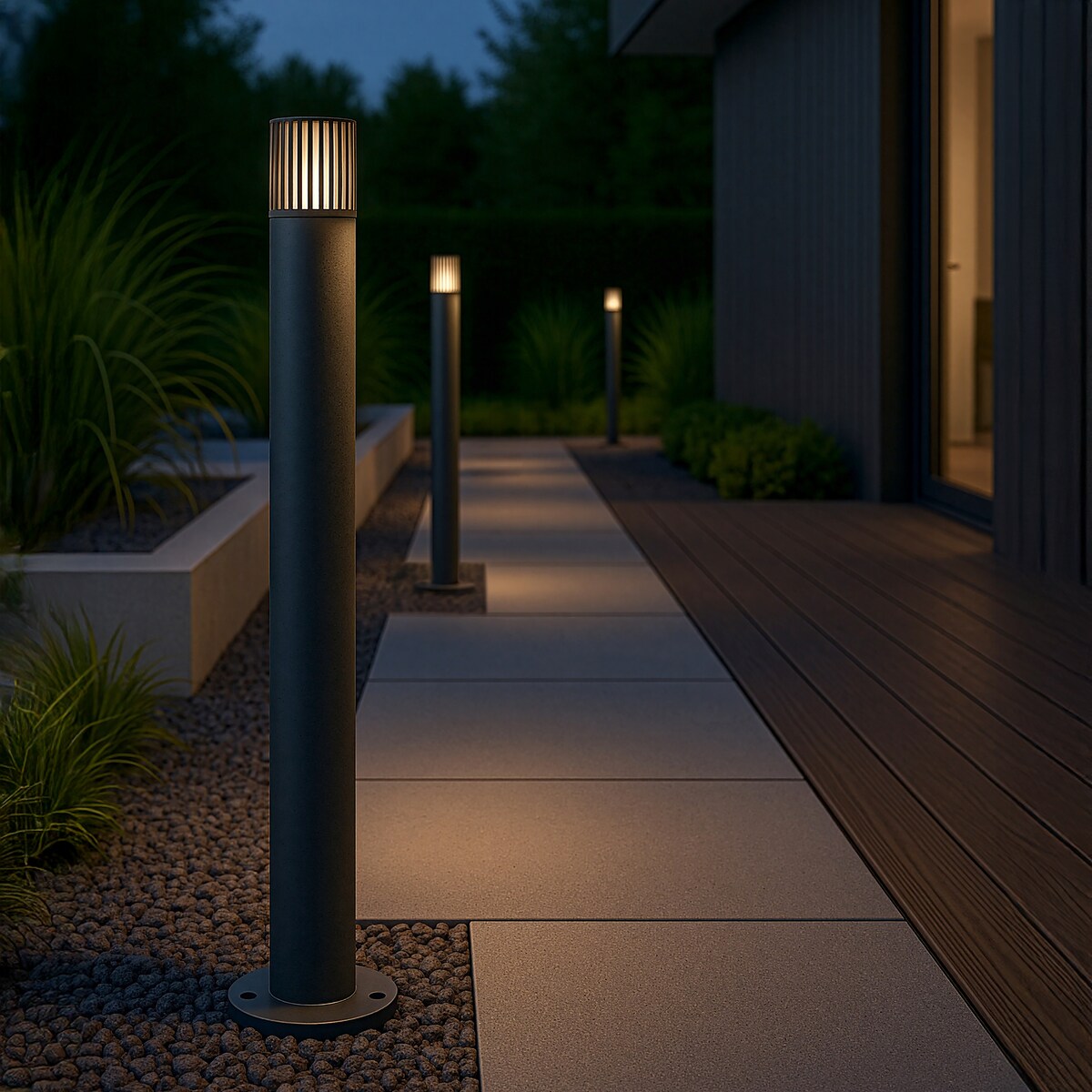 Lampa zewnętrzna słupek ogrodowy TK Lighting RIBO GRAY IP54 E27 80 cm aluminiowa szaro-biała do ogrodu i na podjazd