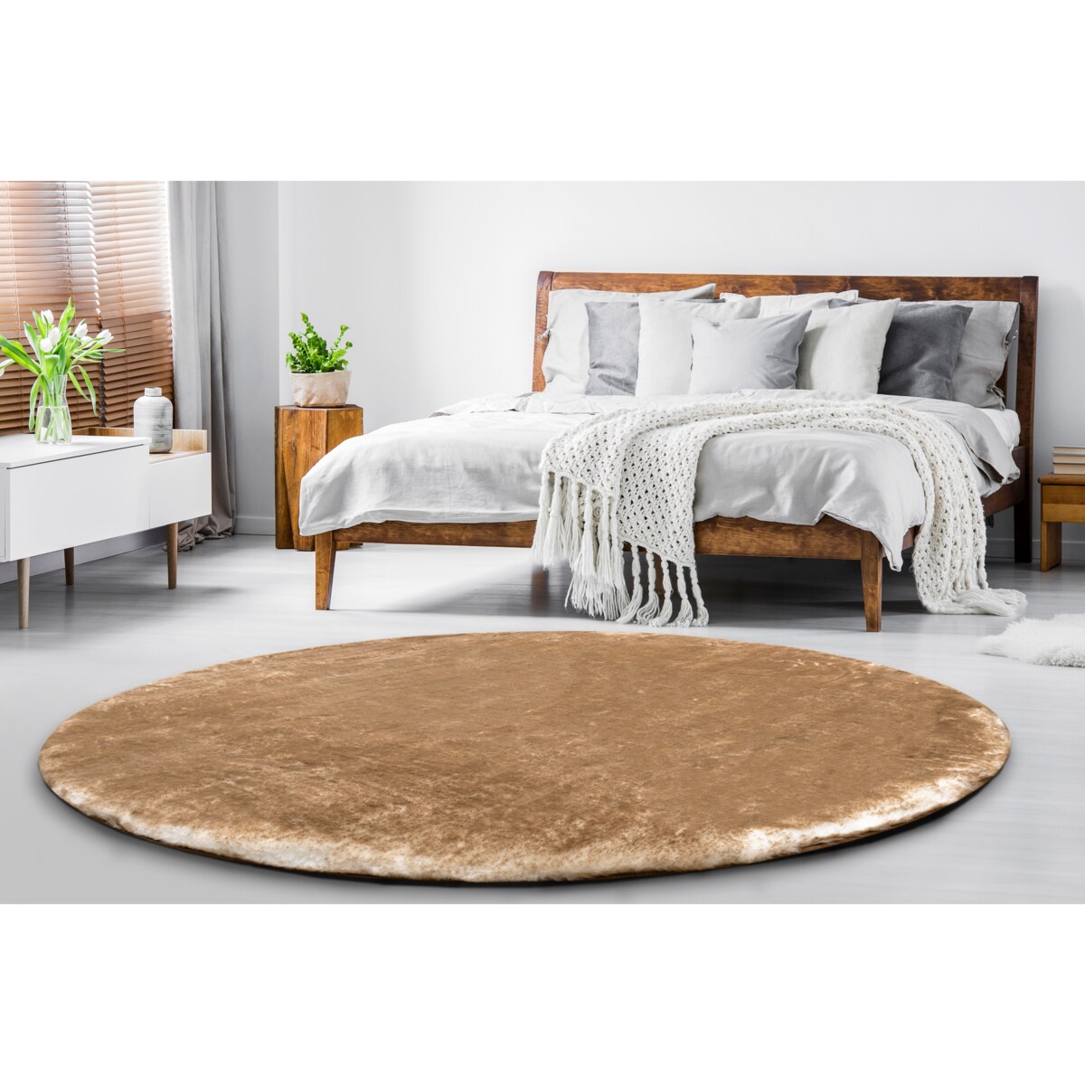 Dywan LAPIN Shaggy koło kość słoniowa / koło 100 cm