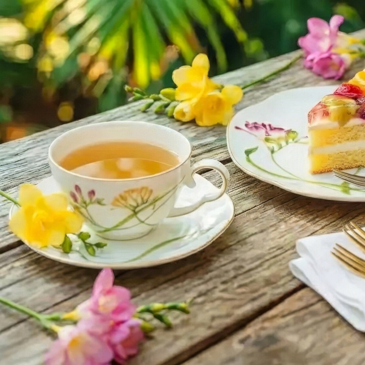 VILLA ITALIA Filiżanka do herbaty porcelanowa 200 ml ze spodkiem AROMA di FRESIA