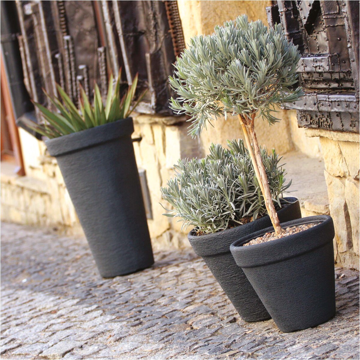 Doniczka Donica Ogrodowa 40 Cm Efekt Cegły Wysoka Okrągła Na Taras Do Ogrodu Domu Antracytowa