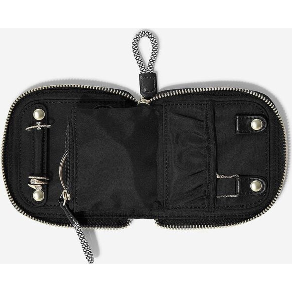 Pudełko podróżne na biżuterię z miejscem na pierścionki Stackers małe zielone nylonowe