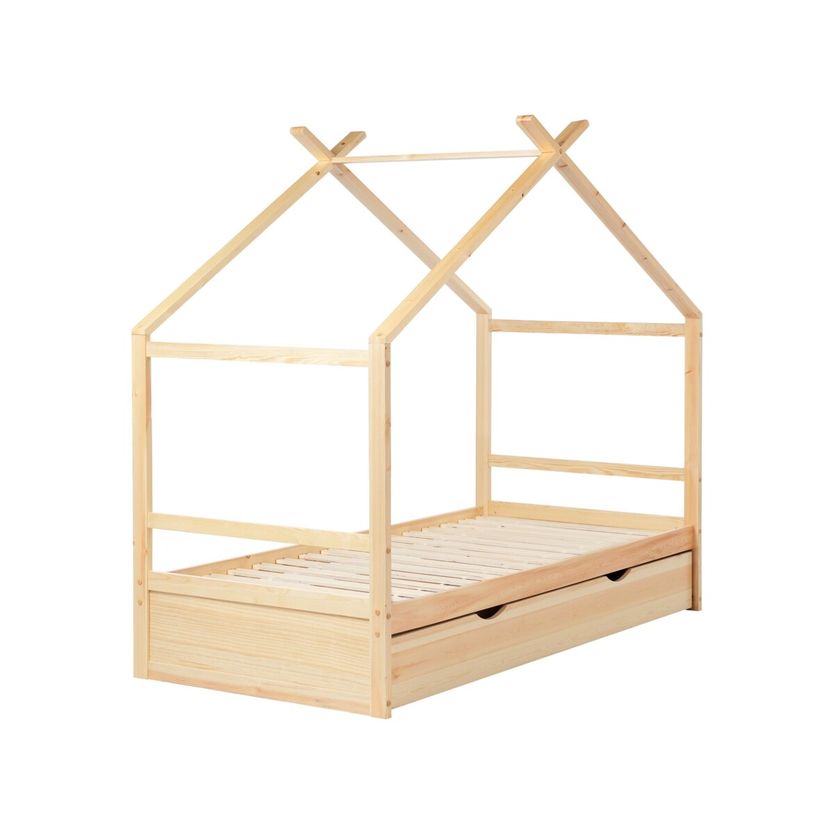 Łóżko dziecięce domek drewniane z szufladami 90 x 200 cm jasne ORGEVAL