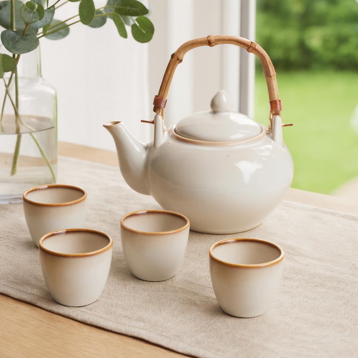 Zestaw do herbaty, ceramiczny, dzbanek 1 l i 4 filiżanki