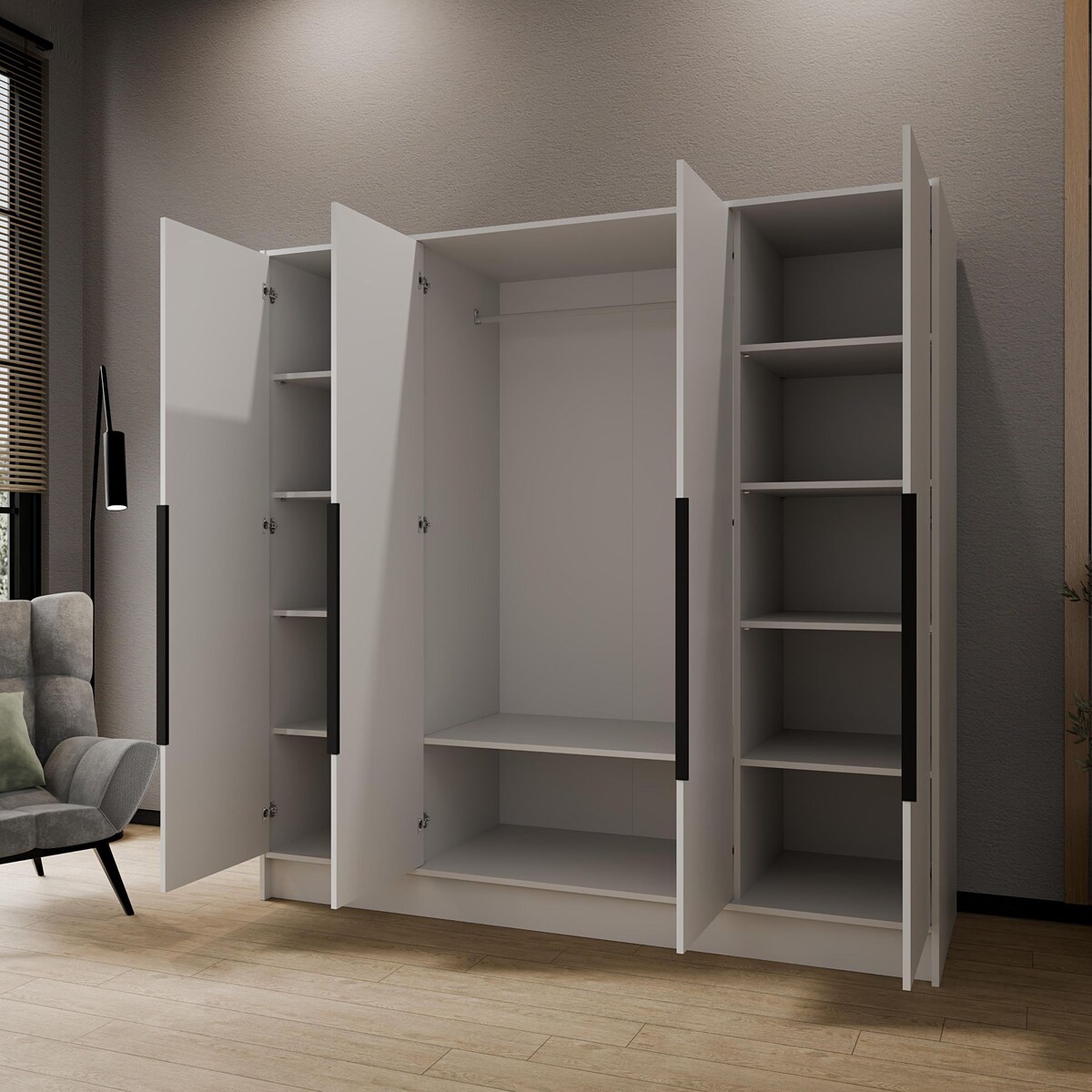 Szafa 200 gładka ORTO bez lustra z czarnymi uchwytami, biała