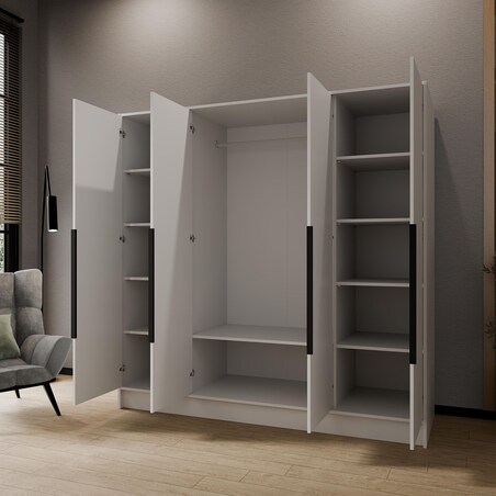 Szafa 200 gładka ORTO bez lustra z czarnymi uchwytami, biała