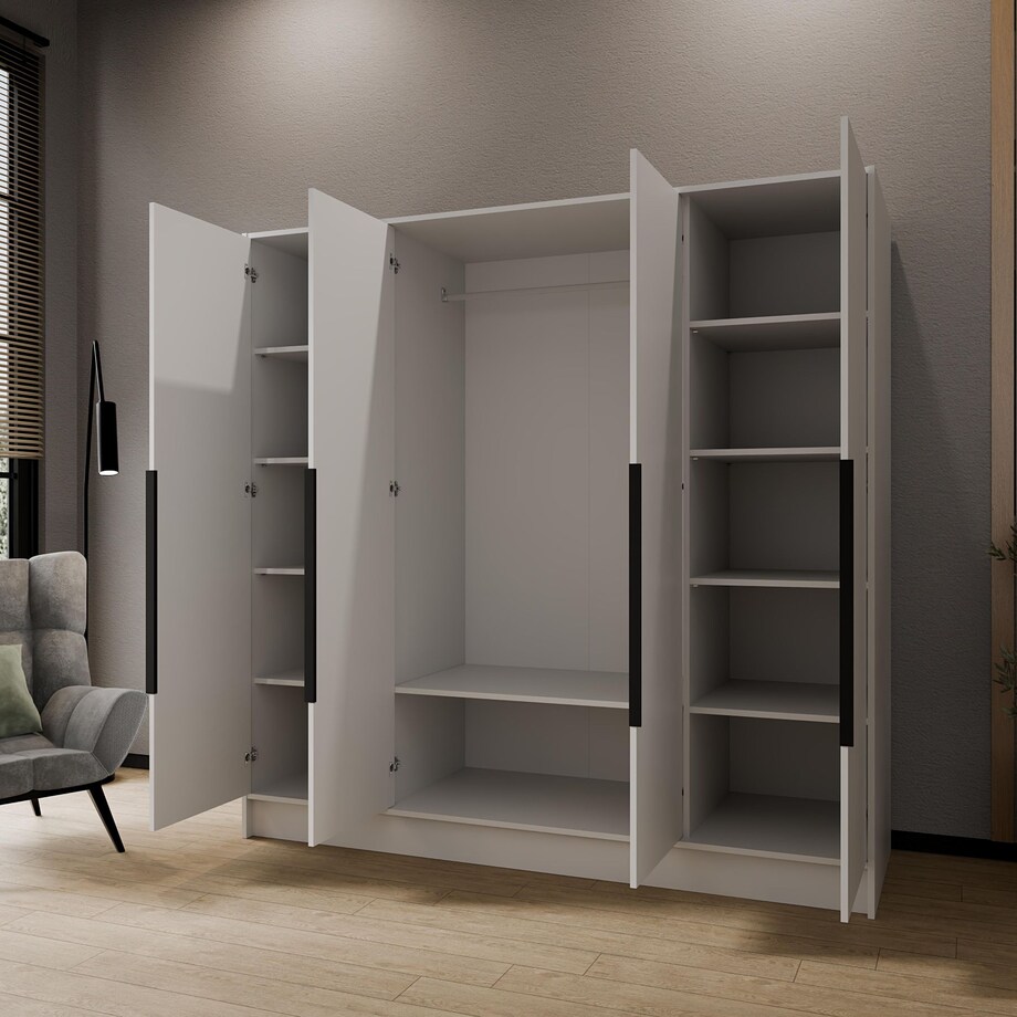 Szafa 200 gładka ORTO bez lustra z czarnymi uchwytami, biała