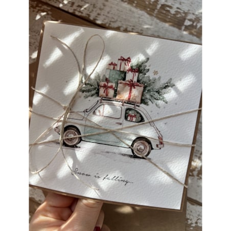 Kartka świąteczna ręcznie robiona na Boże Narodzenie - Mikołaj - na życzenia świąteczne od serca - snow is falling