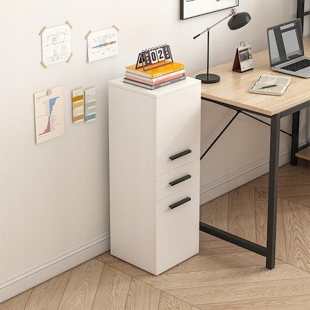 Regał biurowy z szufladą 2 półki szafka biała książki segregatory loft 85cm