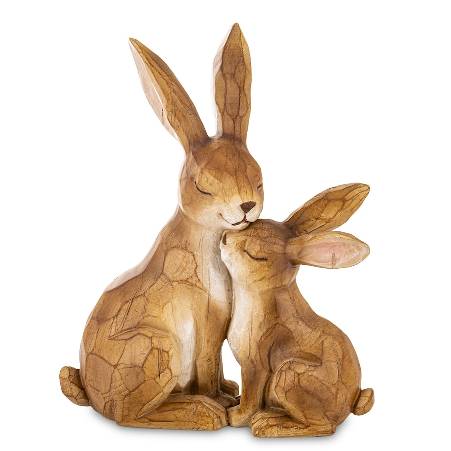 Dekoracja - figurka 2 brązowe przytulone ZAJĄCZKI 24x20x10 cm