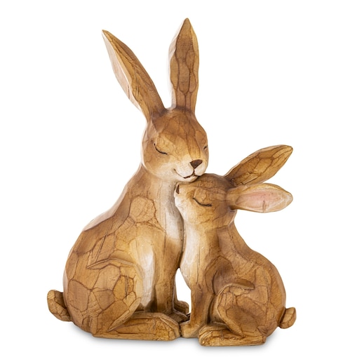 Dekoracja - figurka 2 brązowe przytulone ZAJĄCZKI 24x20x10 cm