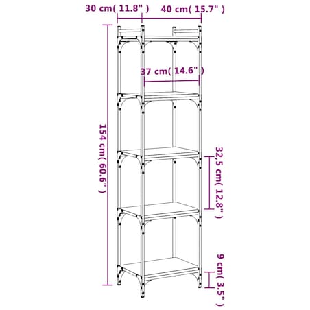 vidaXL 5-poziomowy regał na książki, czarny, 40x30x154 cm