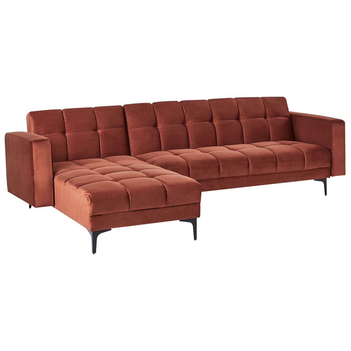 Sofa narożna prawostronna z otomaną ALNES Jasnoczerwony Welur Prawostronny