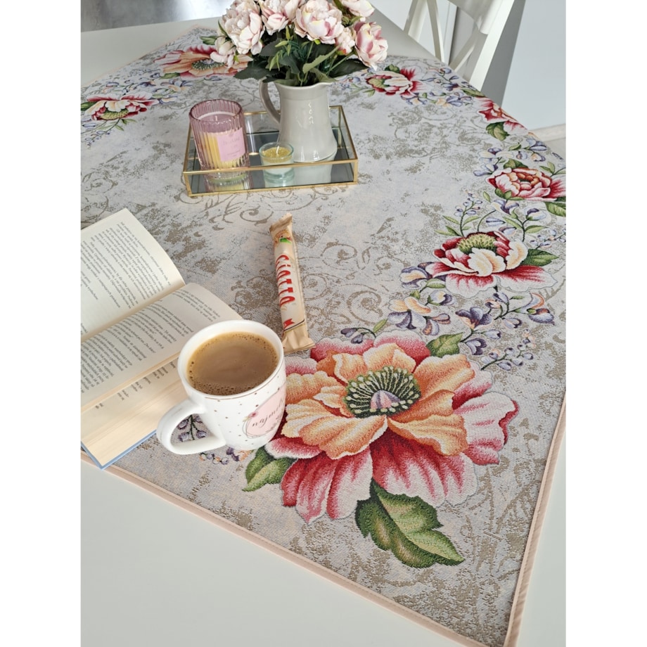 Obrus Na Stół 100X100 Cm Ozdobny Dekoracyjny Piwonie