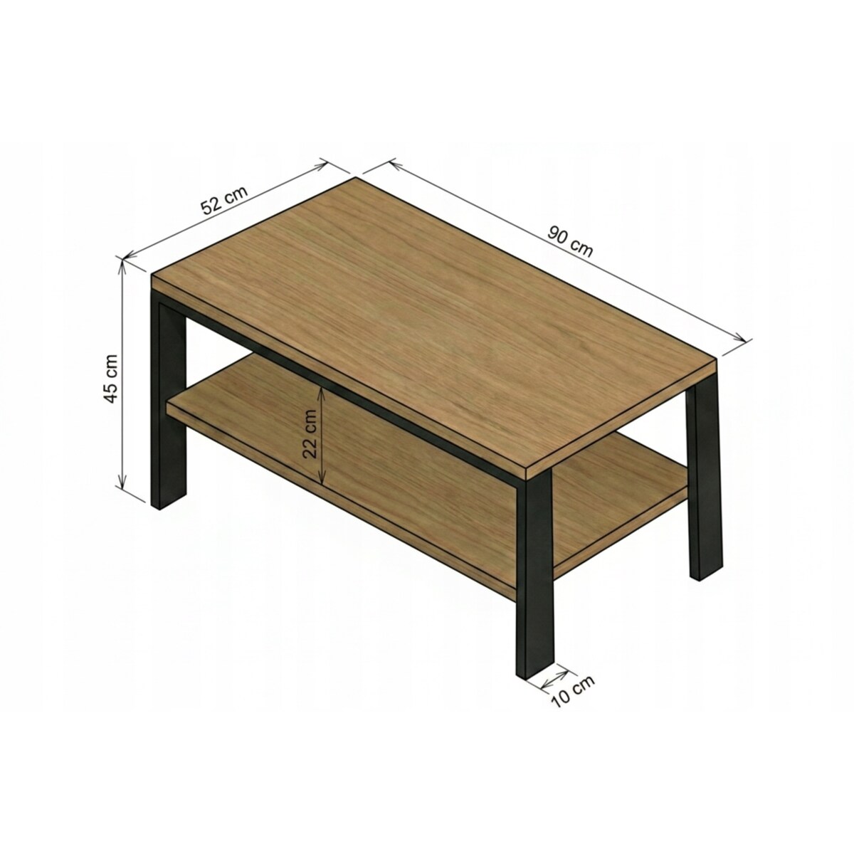 Stolik Kawowy Loft Industrialny Dąb Złoty Craft Czarny Stelaż 90X52Cm