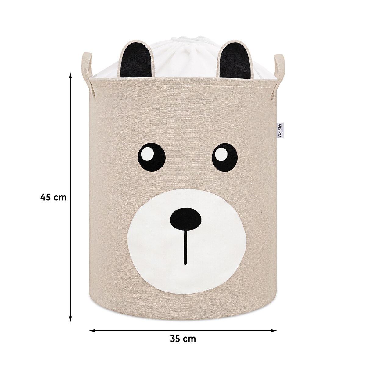 bawełniany kosz na zabawki sipo, zamykany na ściągacz, beżowy miś, xl