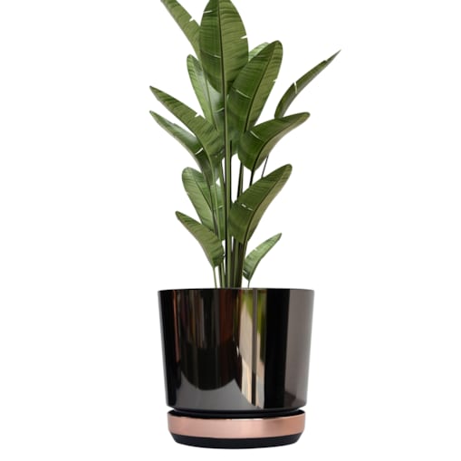 32 Doniczka DUO CZARNA z podstawką ŁOSOSIOWA dwukolorowa nowoczesna industrialny loft glamour wysoki połysk metaliczna elegancka dużą donica