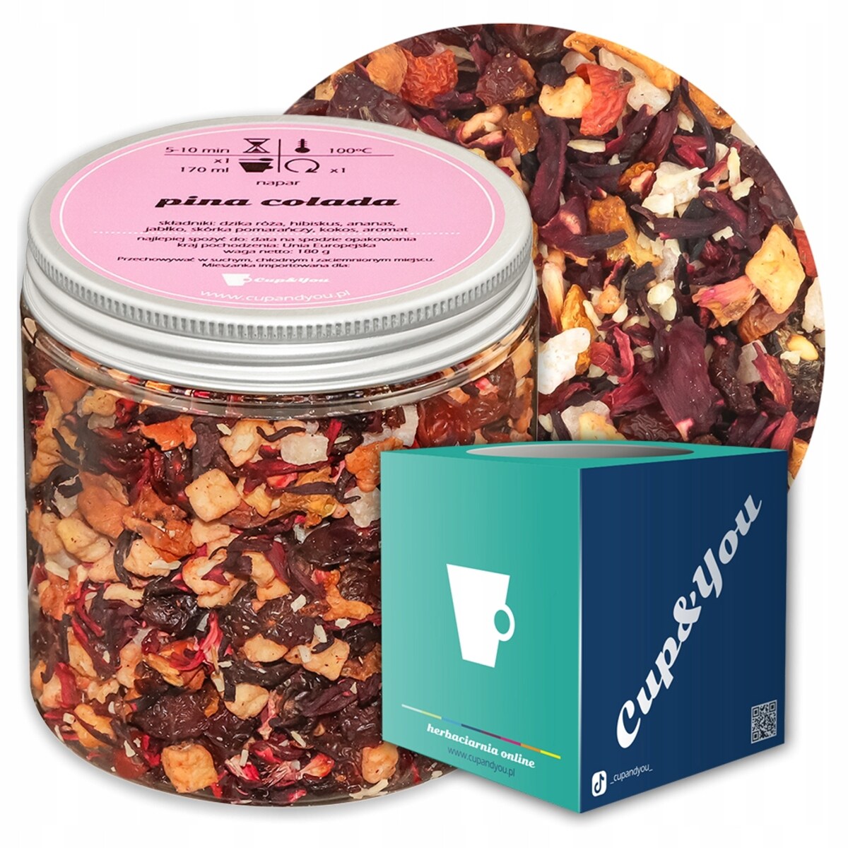 Herbata owocowa sypana PINA COLADA o smaku tropikalnym PREMIUM Cup&You - herbata liściasta sypana mieszanka napar susz - gotowa na prezent upominek