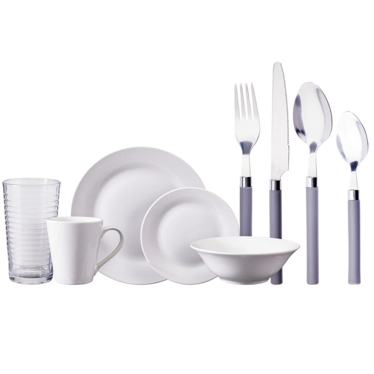 Zastawa stołowa porcelanowa ze sztućcami i szklankami, 36 elementów, talerz Ø 27 cm