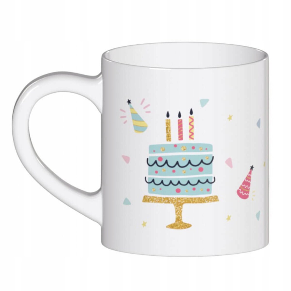 Ceramiczny kubek z uchwytem HAPPY BIRTHDAY do kawy herbaty czekolady 250ml - prezent upominek na urodziny dla kobiety faceta babci dziadka mamy taty