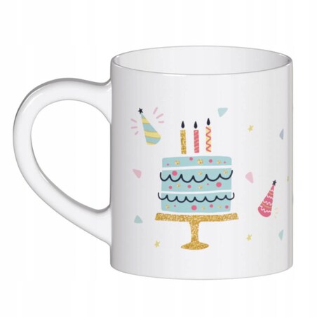Ceramiczny kubek z uchwytem HAPPY BIRTHDAY do kawy herbaty czekolady 250ml - prezent upominek na urodziny dla kobiety faceta babci dziadka mamy taty