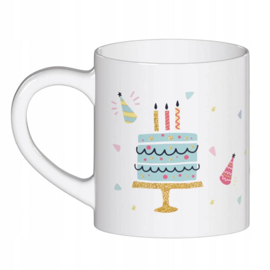 Ceramiczny kubek z uchwytem HAPPY BIRTHDAY do kawy herbaty czekolady 250ml - prezent upominek na urodziny dla kobiety faceta babci dziadka mamy taty