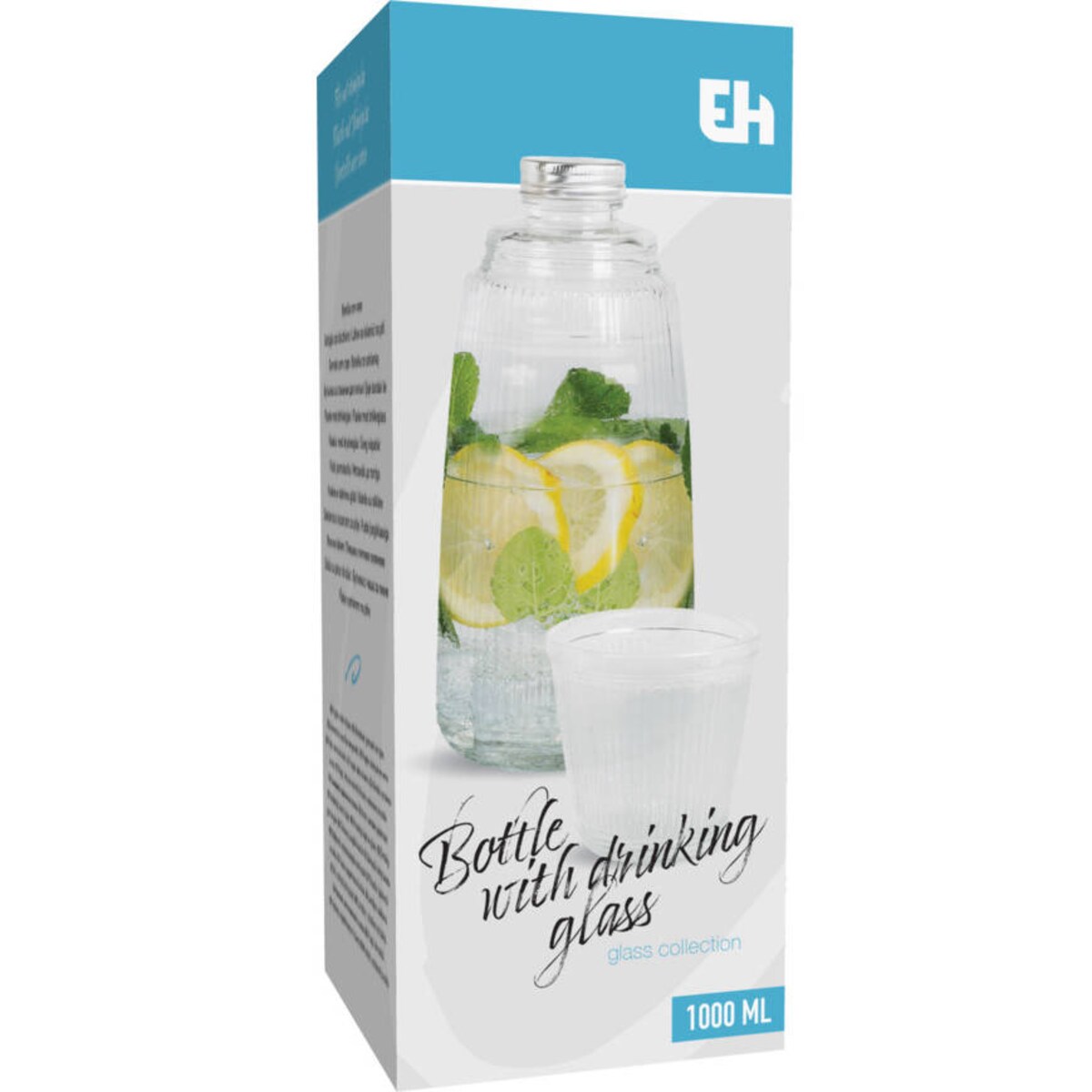 Szklana butelka z zakręcanym korkiem i szklanką, 1000 ml