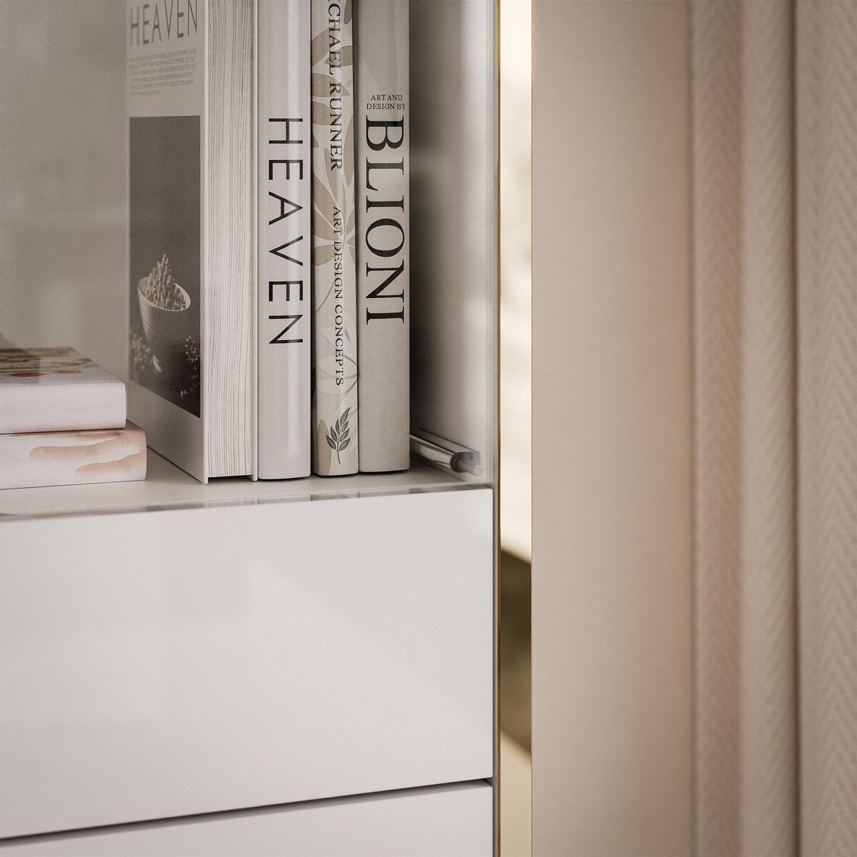 Witryna AURORA z oświetleniem LED biały połysk nogi skośne