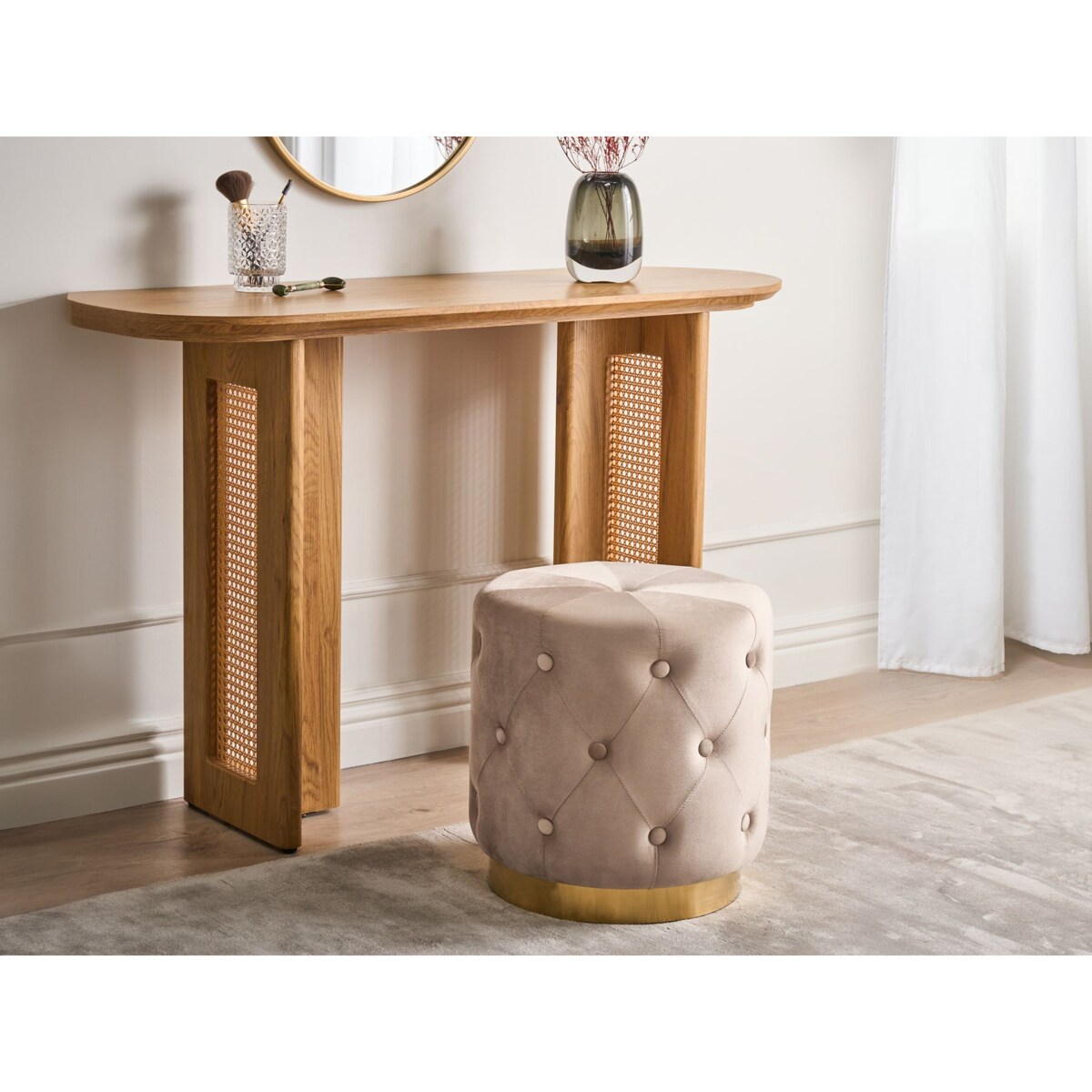 Puf CARROLLTON Welur Beżowy 40 cm 40 cm 41 cm