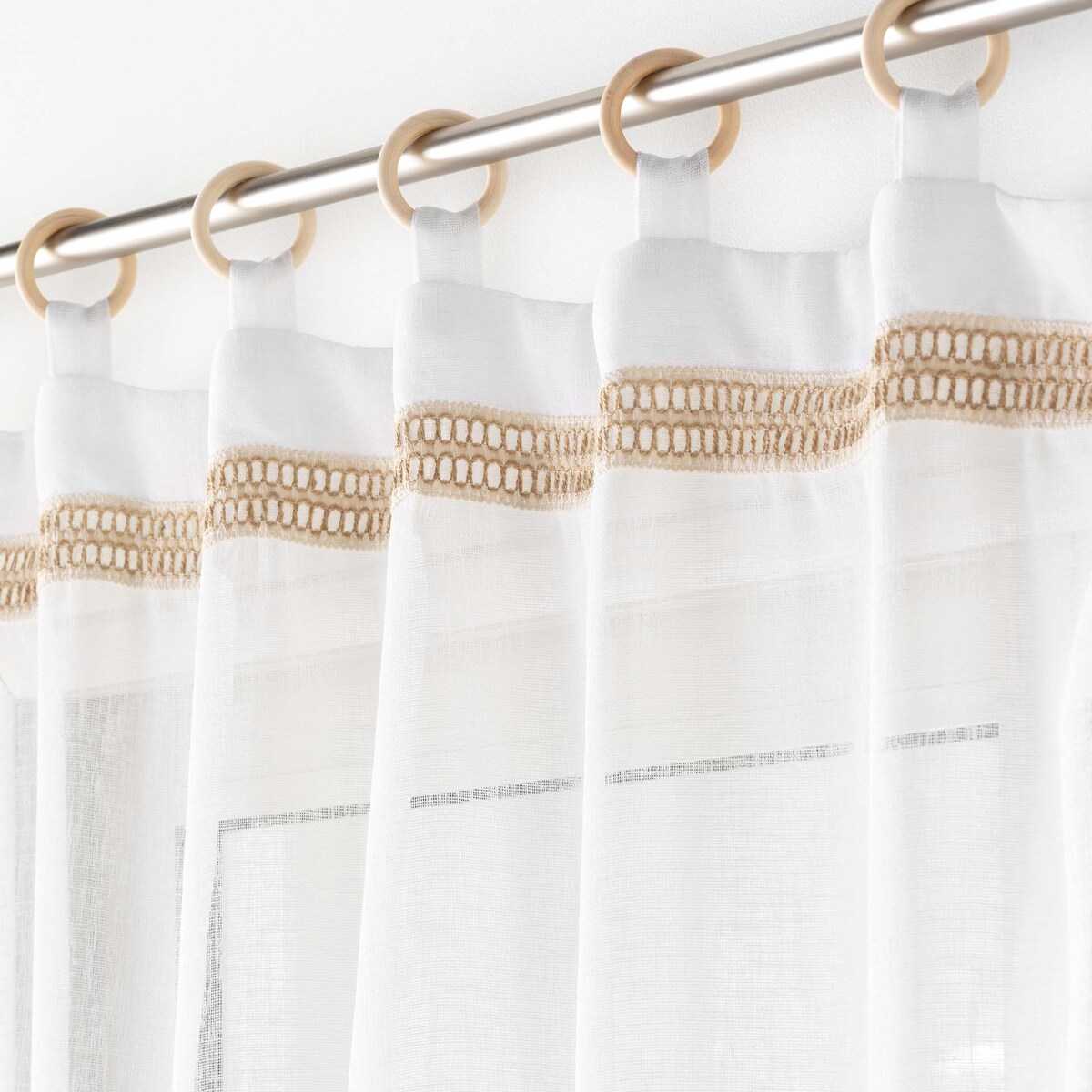 Firana na drewnianych kółkach MILEO, 140 x 240 cm