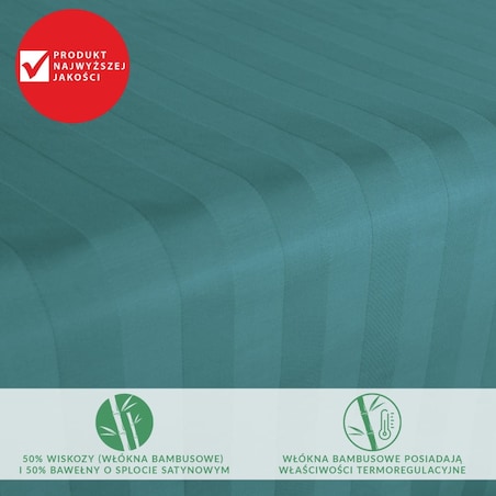 Prześcieradło bambusowe satyna bawełniana 160x240 Bamboo paski, turkusowe