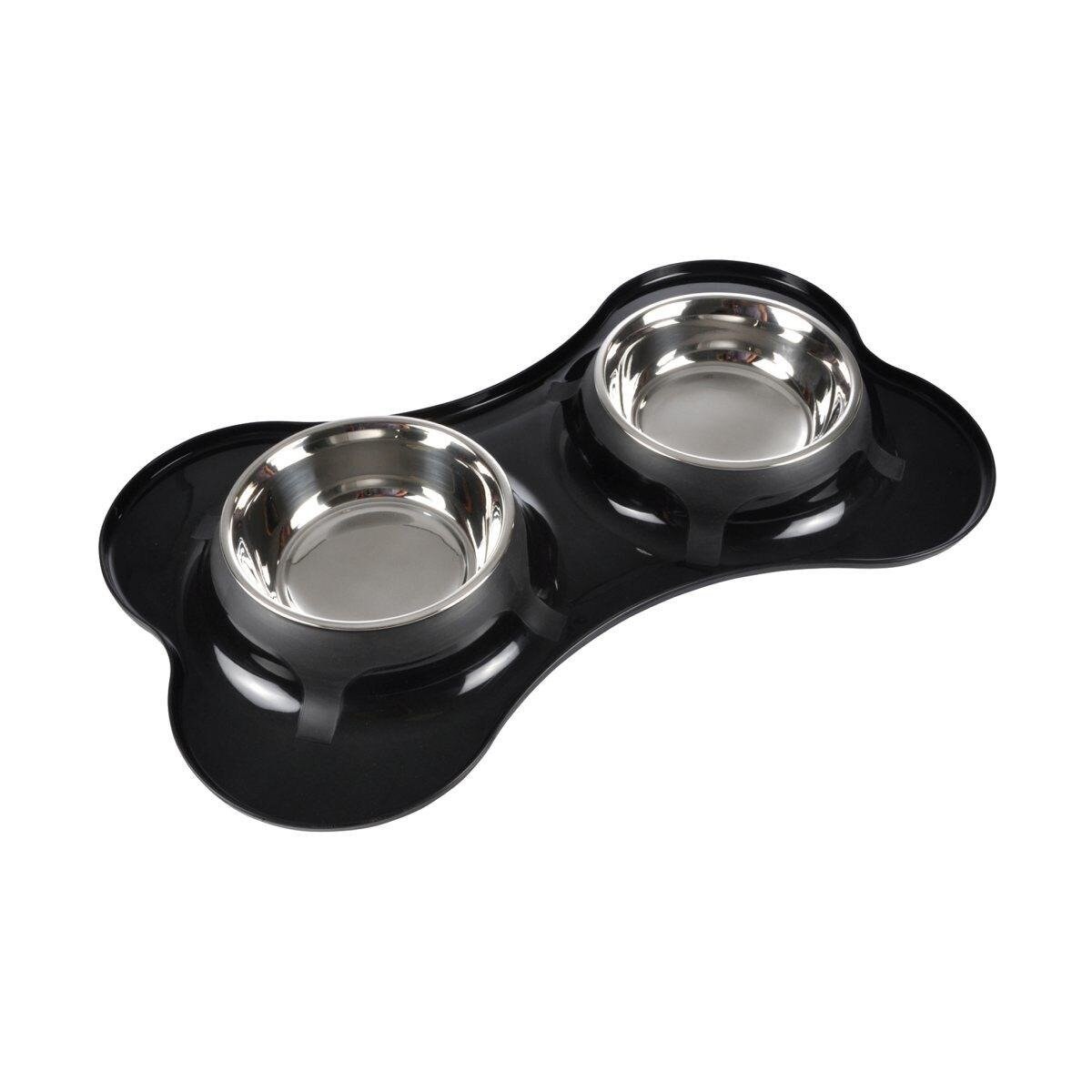 Miska dla psa podwójna w kształcie kości, stal nierdzewna, Ø 14 cm