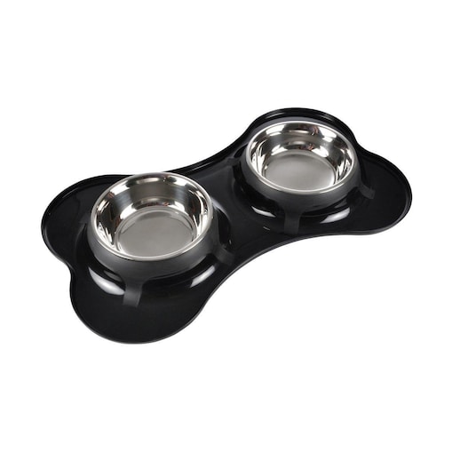 Miska dla psa podwójna w kształcie kości, stal nierdzewna, Ø 14 cm