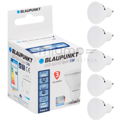 Żarówki zestaw 5 sztuk Blaupunkt GU10-5W-NW-5 LED 5W białe