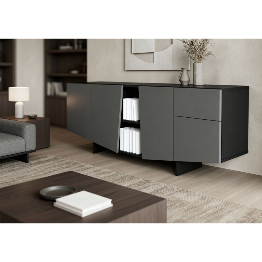 Nowoczesna szara komoda z szufladami Skandica WING / szer. 200 cm