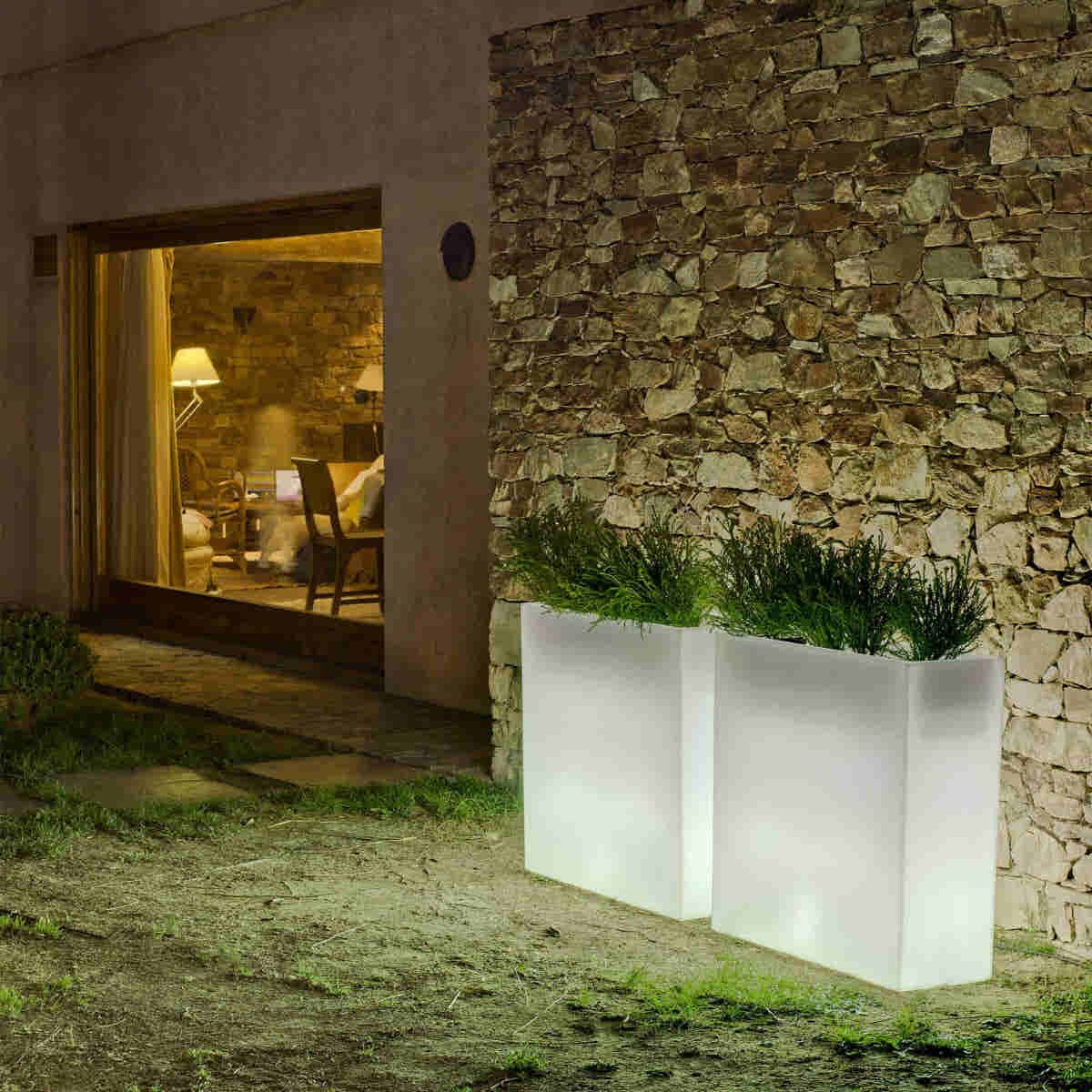 Podświetlana donica ogrodowa Junco LUMJN080SSNW King Home IP65 kostka biała