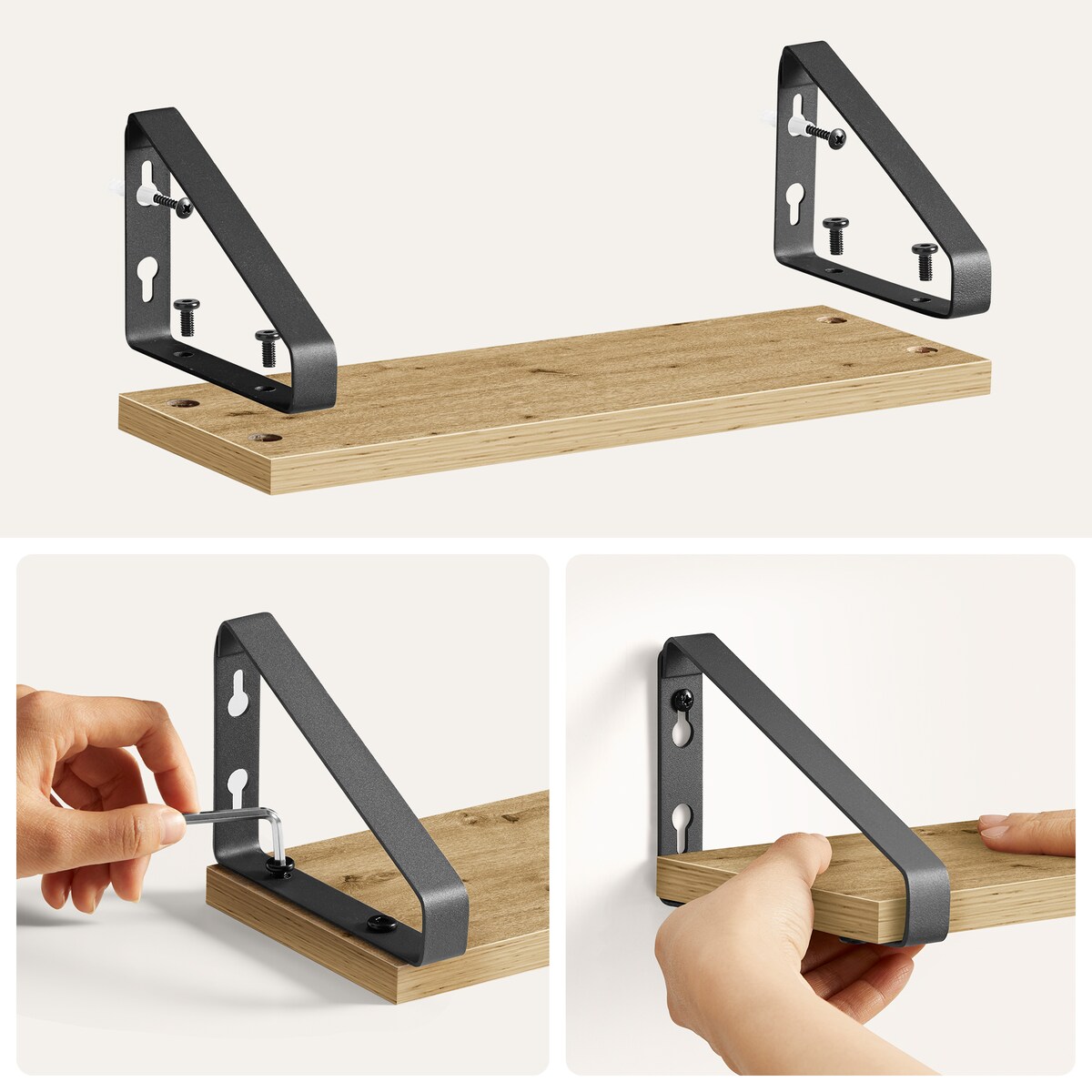 Półki 3 Sztuki do salonu, Artisan, w stylu nowoczesnym, czarny