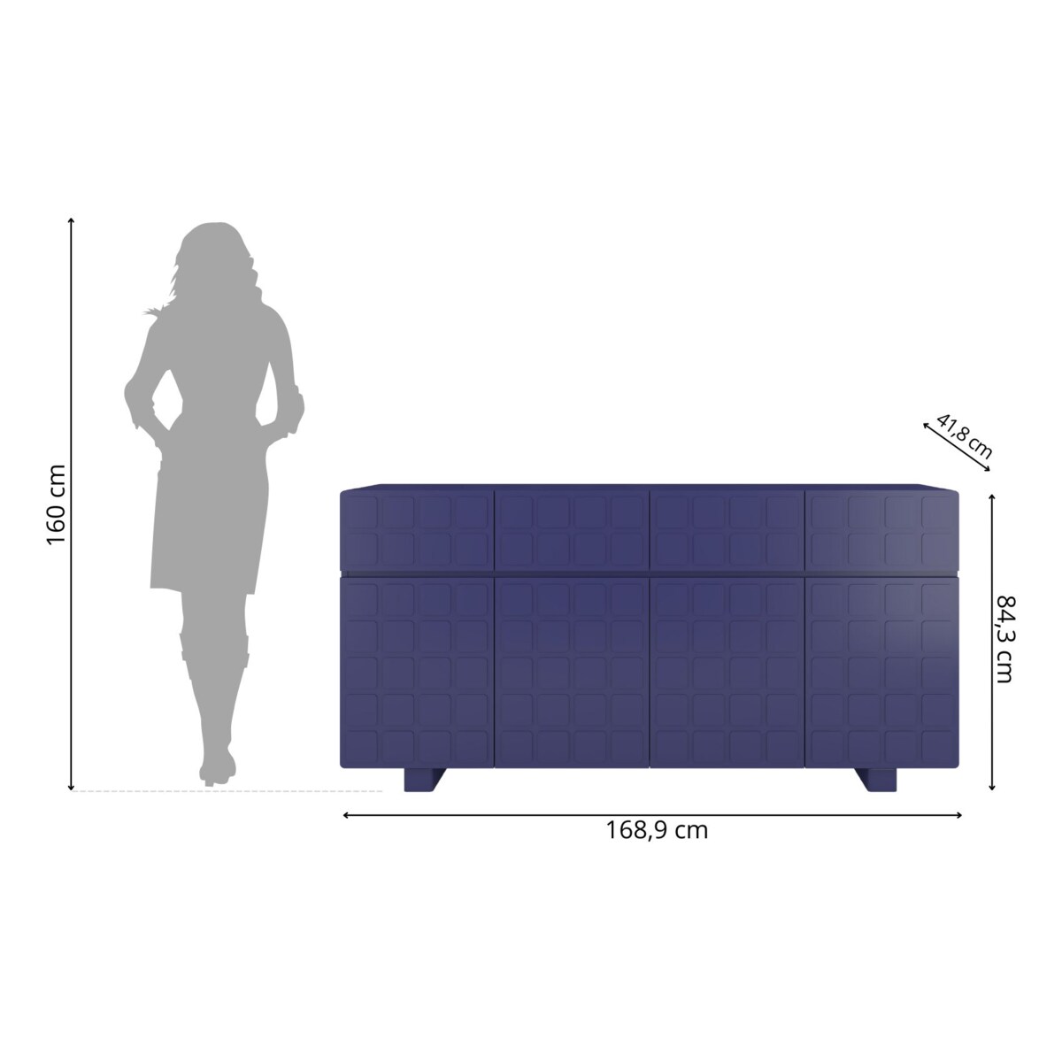 Nowoczesna komoda z frontami 3D Skandica CUBO LONG / kolor granat szlachetny / szer. 169 cm