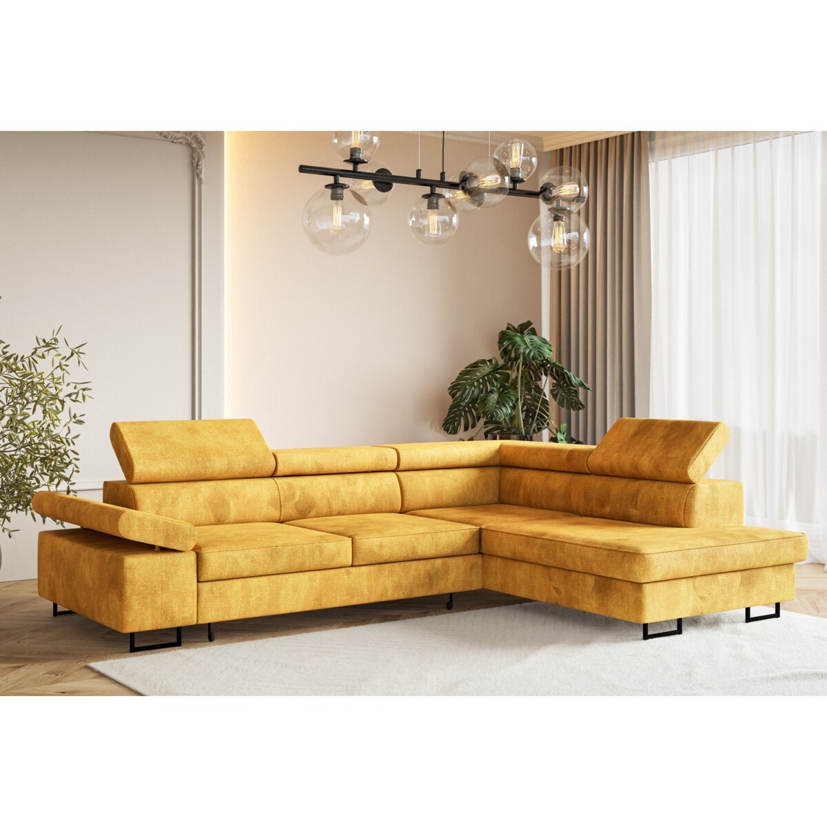 Narożnik ALEX regulowane zagłówkami, prawostronny-tkanina Terra musztardowy