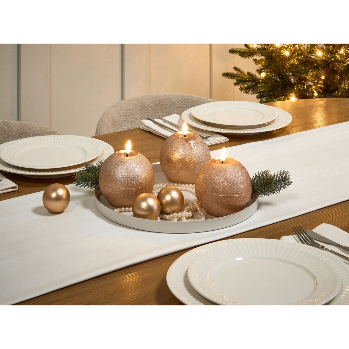 Zestaw 3 świec LED AMBROSIA 11 cm Złoty