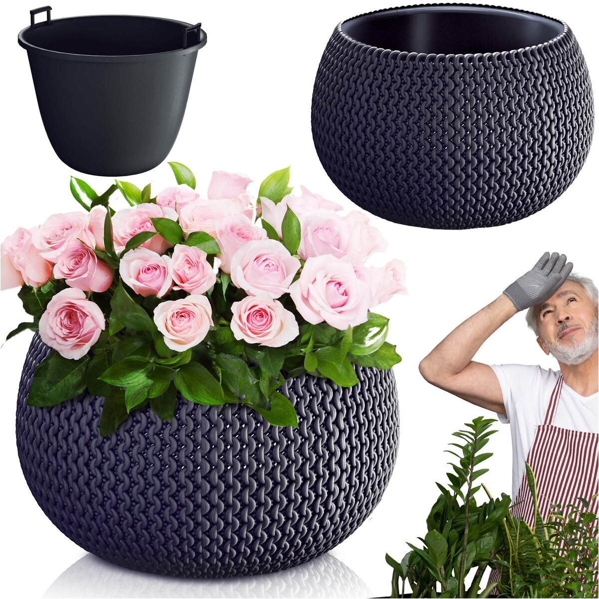 Doniczka Donica Do Domu I Ogrodu Splofy Bowl Antracytowa 29 Cm