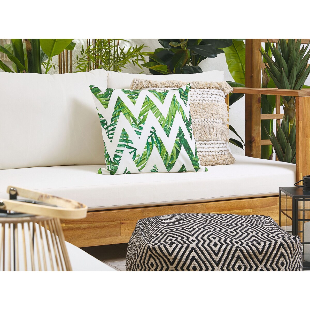 2 poduszki ogrodowe w zygzaki 45 x 45 cm białe z zielonym BRENTO
