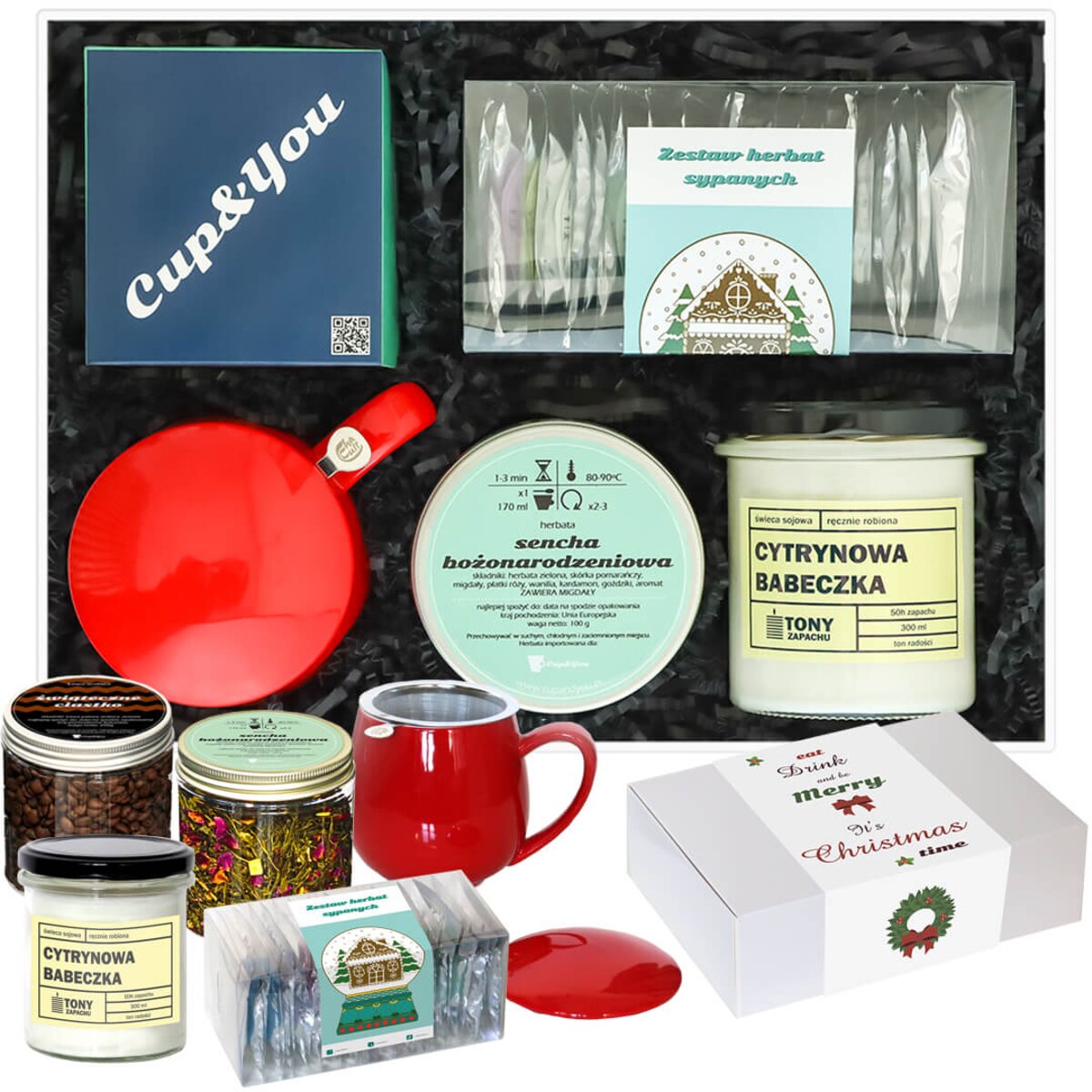 MEGA DUŻY ZESTAW PREZENTOWY BOX KOSZ - KUBEK ZAPARZACZ ŚWIECA KAWA HERBATA SYPANA PREZENT UPOMINEK POD CHOINKĘ NA ŚWIĘTA GWIAZDKĘ MIKOŁAJA BOŻE NARODZENIE DLA KOBIETY FACETA MĘŻCZYZNY