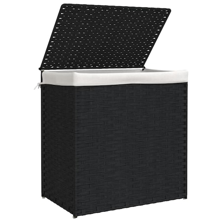 vidaXL Kosz na pranie z 2 komorami, czarny, 53x35x57 cm, polirattan